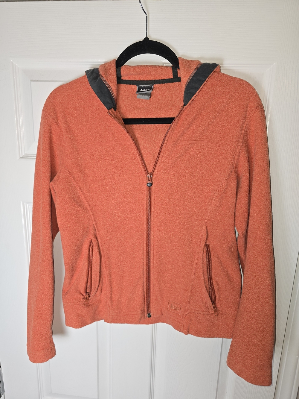 REI Women's Orange Fleece Zip Up Jacket with Hood Size Small